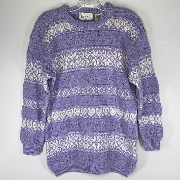 Vintage Jantzen Purple White Heart Sweater Size Large - Picture 1 of 4